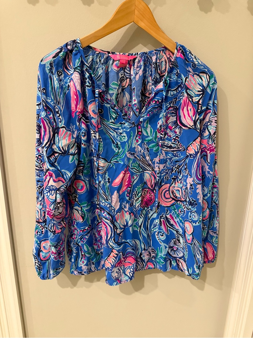 Lilly Pulitzer Rayon Blue Floral Long-Sleeve Womens Tunic